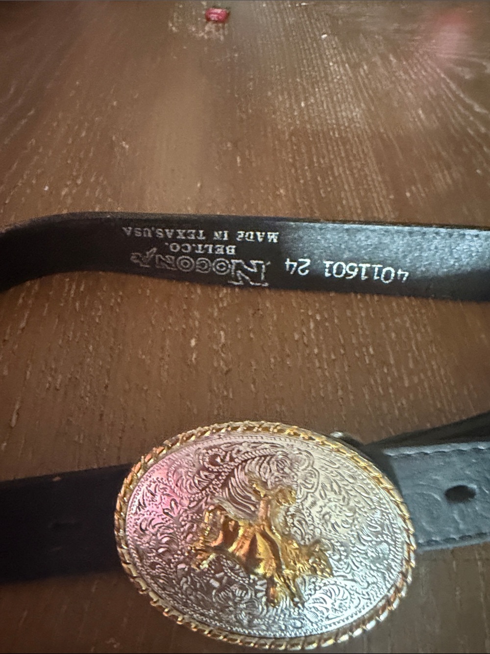 Nocona Black Leather Belt with Two-Tone Silver and Gold Rodeo Buckle